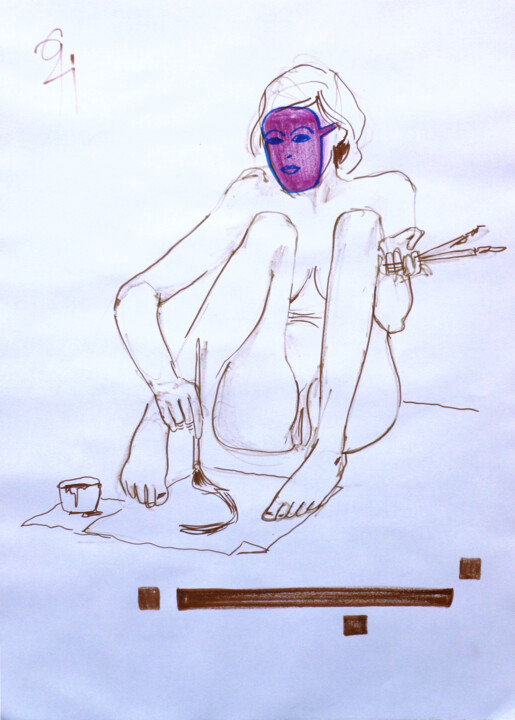 Tekening getiteld "Kunst, inkognito." door Götz Wiedenroth, Origineel Kunstwerk, Marker
