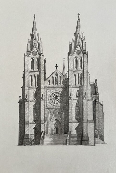 Drawing titled "Church of St. Ludmi…" by Ivan Klymenko, Original Artwork, Pencil