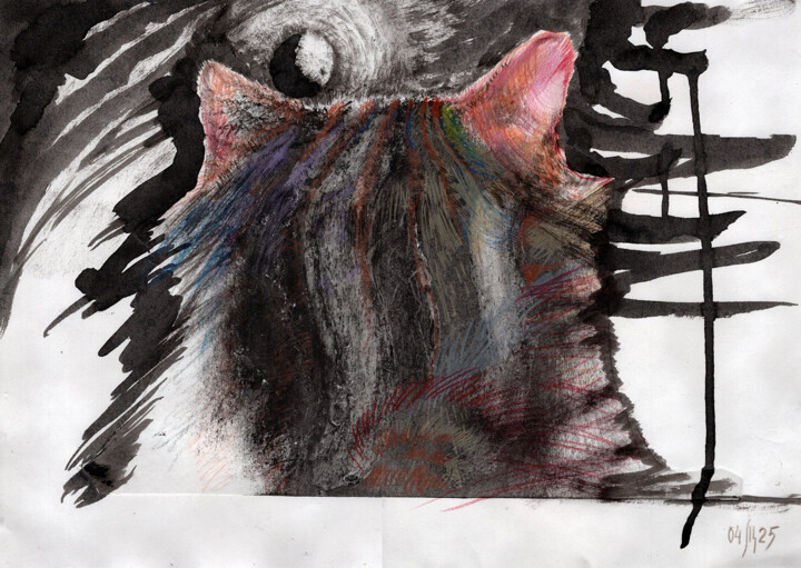Moon cat - original artwork 绘画, 11.4x16.5 in