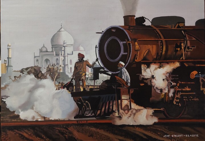 TAJ MAHAL ET LE TRAIN ( d' après Steve ) Malarstwo, 19,7x27,6 in