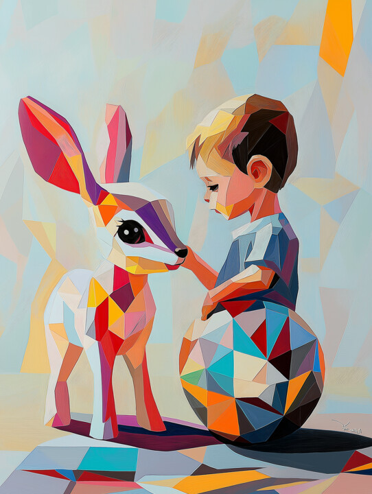 Geometric Bonds: Boy and Deer 数字艺术