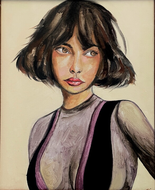 Painting titled "Zhora" by Roberto Rivas, Original Artwork, Oil Mounted on Wood Panel