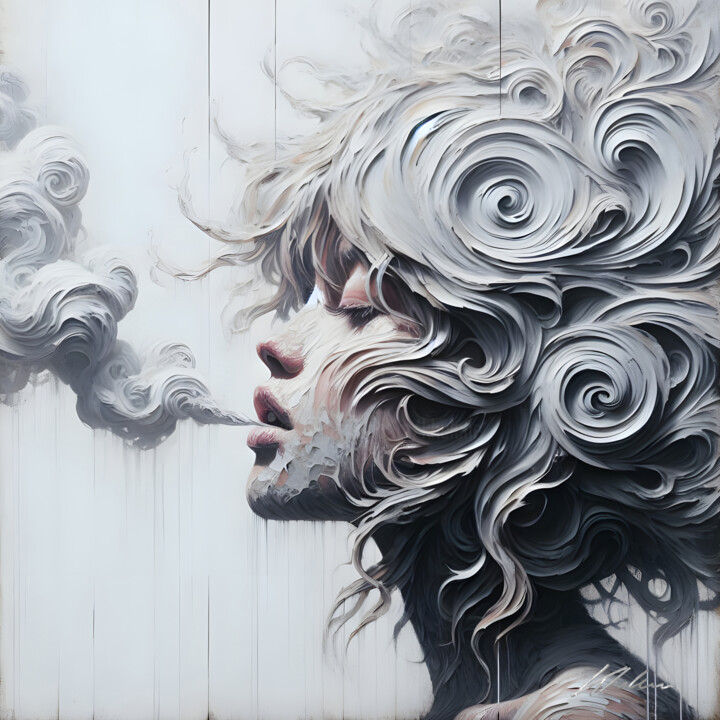 Arts numériques intitulée "VOLUTES" par Khélène, Œuvre d'art originale, Image générée par l'IA Monté sur Châssis en bois