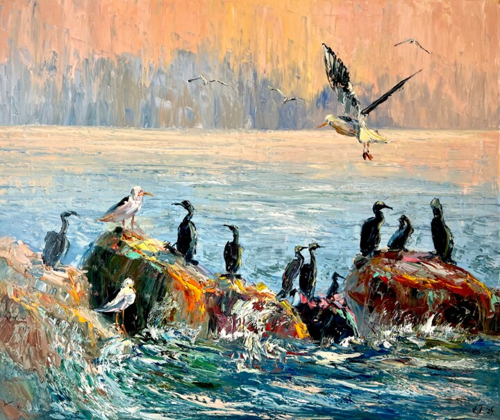 Painting titled "Bird market" by Evgeniya Polyudova, Original Artwork, Oil