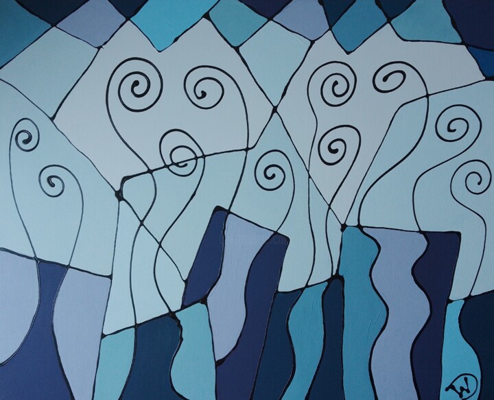Painting titled "Dancing flowers" by W.M. Van Dam, Original Artwork, Acrylic Mounted on Wood Stretcher frame