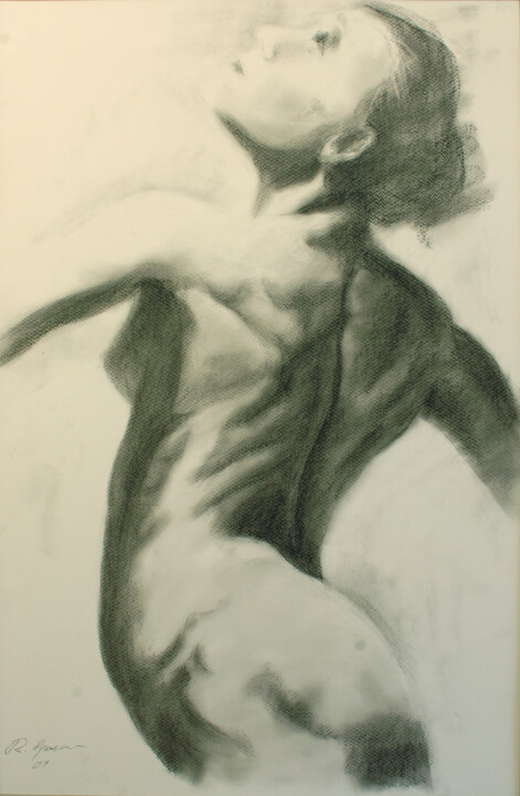 Tekening getiteld "Nude study. Charcoa…" door Rumen Spasov, Origineel Kunstwerk, Houtskool Gemonteerd op Andere stijve panel…