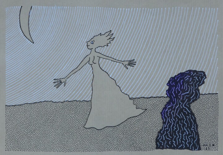 Âme-femme à la lune 图画, 8.3x11.7 in