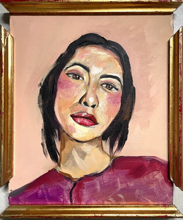Painting titled "Kate" by Roberto Rivas, Original Artwork, Oil Mounted on Wood Stretcher frame