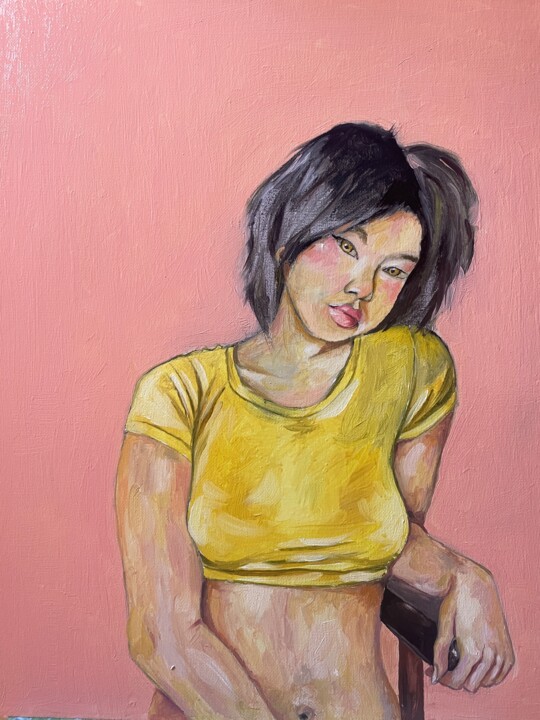 Painting titled "Emi" by Roberto Rivas, Original Artwork, Oil Mounted on Wood Stretcher frame