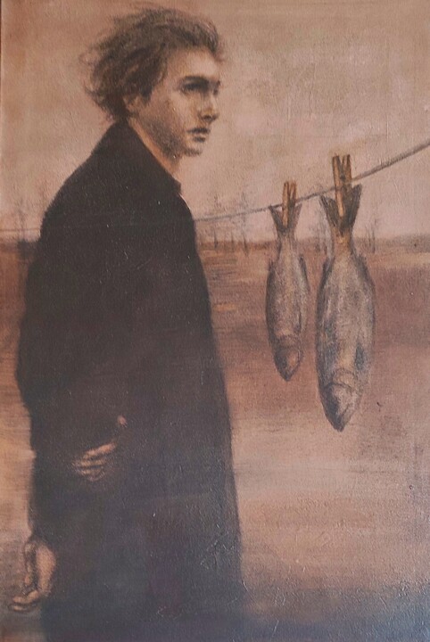 绘画 标题为“Fish day” 由Sasha Tsyganov, 原创艺术品, 油 安装在木质担架架上
