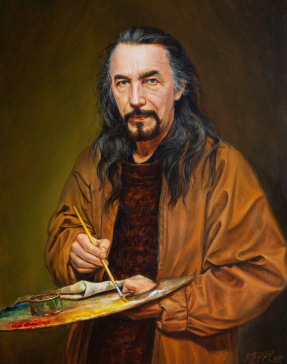 An artist at work. Self-portrait 绘画, 19.7x15.8 in