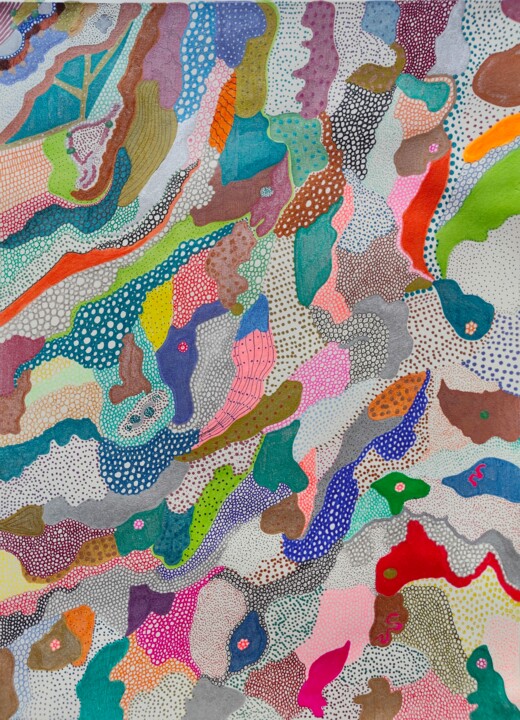 Dibujo titulada "Kolorowe pląsy" por Katarzyna Mroczek, Obra de arte original, Pluma de gel