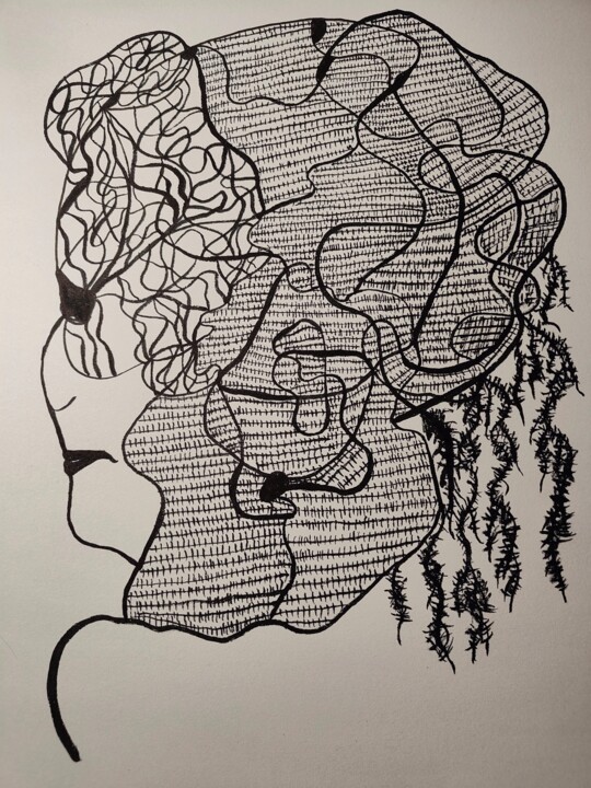 Dibujo titulada "Strach" por Katarzyna Mroczek, Obra de arte original, Pluma de gel