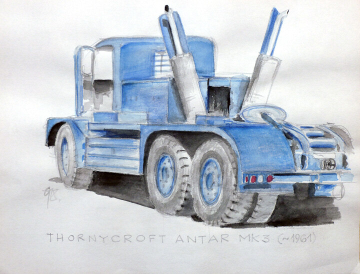 Tekening getiteld "Thornycroft Antar." door Götz Wiedenroth, Origineel Kunstwerk, Aquarel