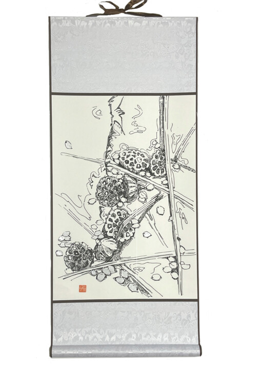 Peinture intitulée "Lotus pods. Sakura" par Guzel Min, Œuvre d'art originale, Encre