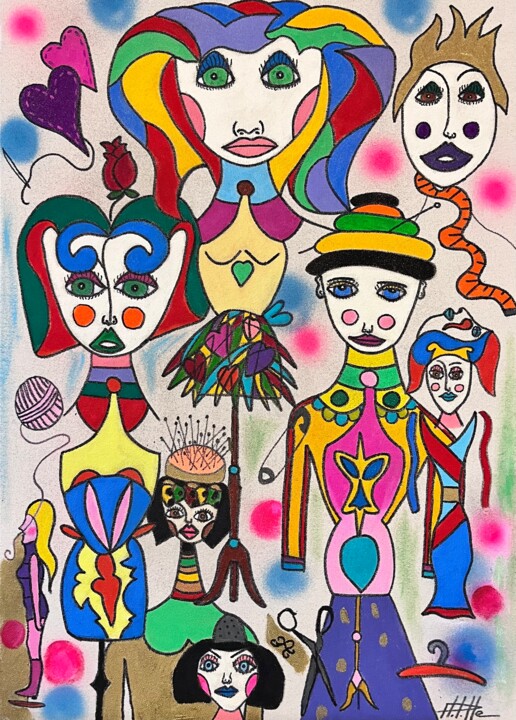 “La Styliste et ses Muses” 绘画, 27.6x19.7 in