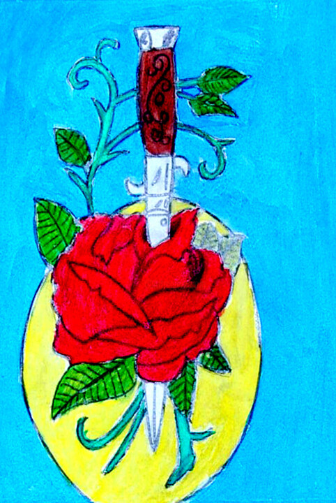 Le couteaux et la rose 绘画, 11.8x7.9 in