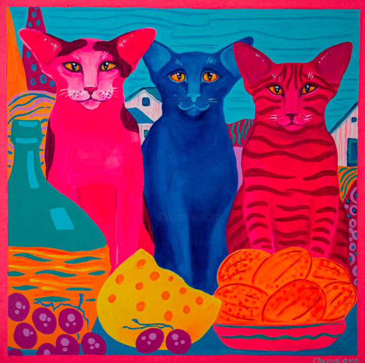 Painting titled "Painting "Picnic",…" by Oksana Chumakova, Original Artwork, Acrylic Mounted on Wood Stretcher frame