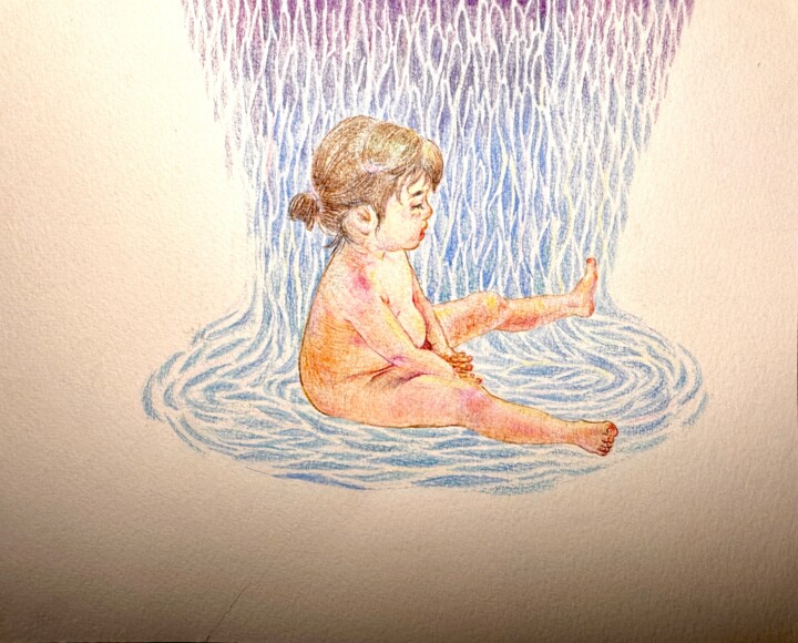 戏水 绘画, 9.5x7.5 in