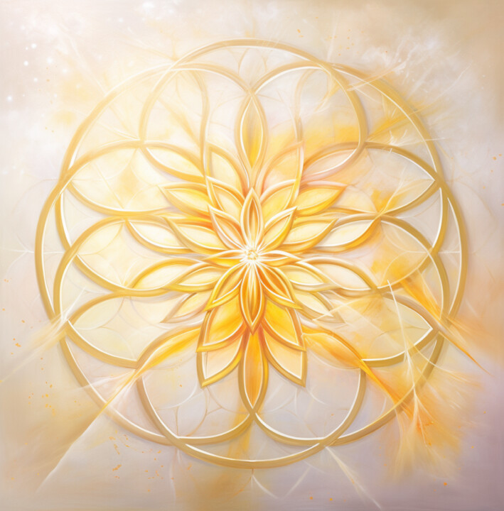 Sacred Radiance: Yellow Flower in Holy Light, digital art 数字艺术
