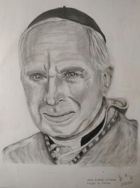Mgr. Marcel Lefebvre realistic drawing 图画, 11.4x8.3 in