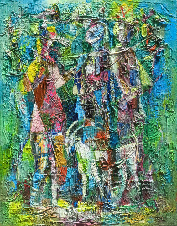 Colorful Figures 绘画, 11.8x9.5 in