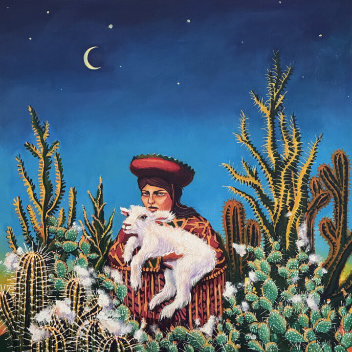 Painting titled "Sanctuary of Thorns" by Kseniia Barvinko, Original Artwork, Acrylic Mounted on Wood Stretcher frame