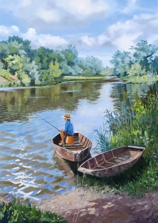 Pêche sur le Cher 绘画, 27.6x19.7 in