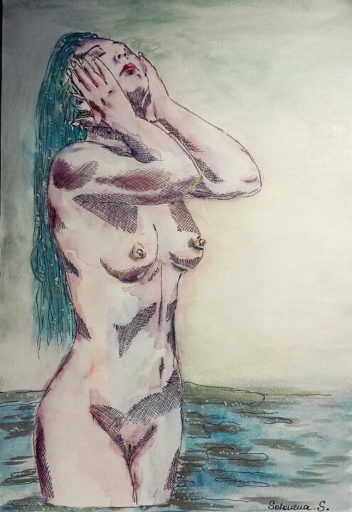 Русалка 绘画, 16.5x12 in