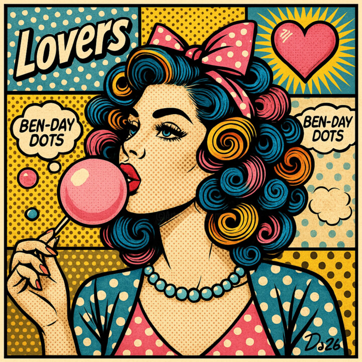 Ben Day Dots Lovers 绘画, 47.2x47.2 in