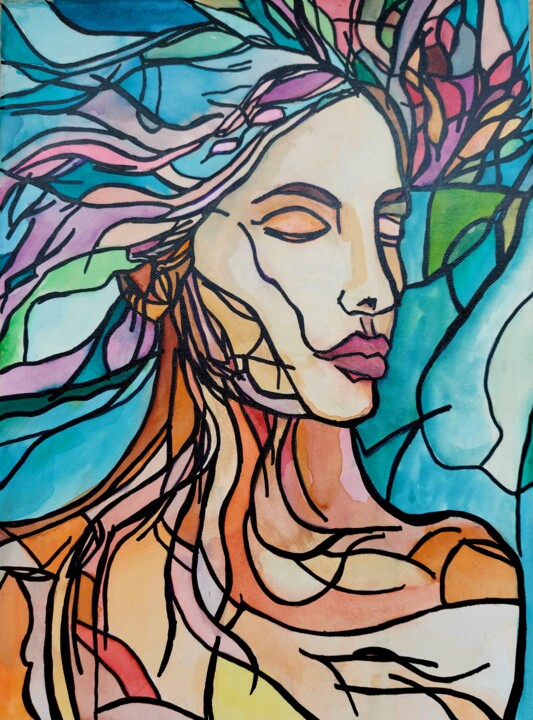 Painting titled "Whispers of the Wind" by Jelena Stojkovic Miric, Original Artwork, Watercolor
