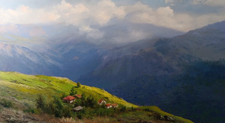 绘画 标题为“On Green Mountains” 由Faramarz Mokhtarpour, 原创艺术品, 油