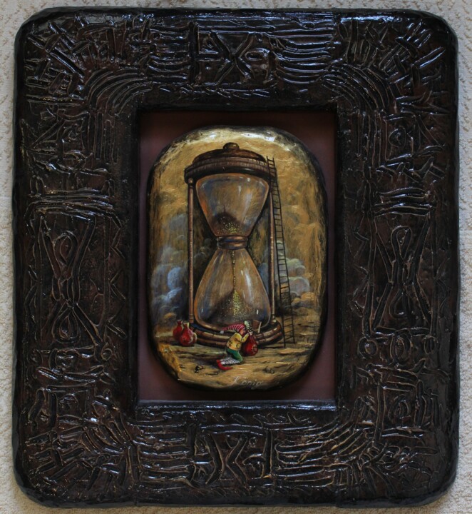 Schilderij getiteld "Time Collector" door Helga Balaban, Origineel Kunstwerk, Acryl Gemonteerd op Houten paneel