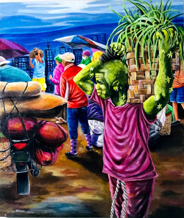 Painting titled "Moi même" by Stéphane Lionnel Komgueum, Original Artwork, Acrylic Mounted on Wood Panel