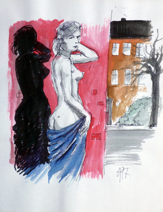 Schatten an der Wand. Disegno, 14x10 in
