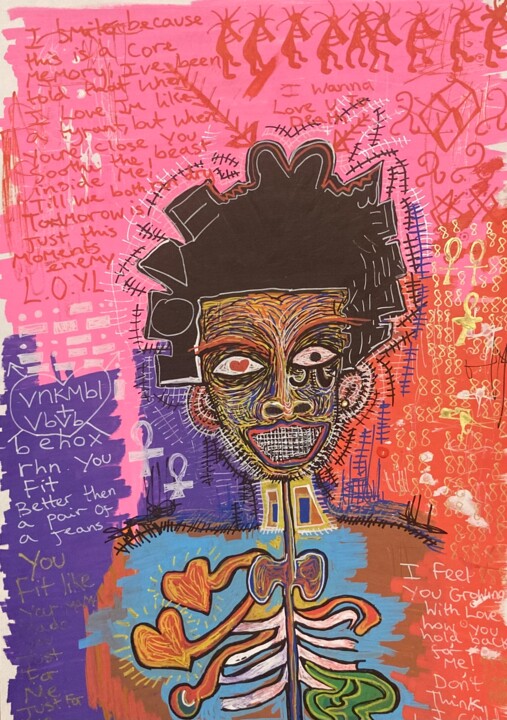 Black cupid(A Zulu love) 绘画, 16.5x11.7 in