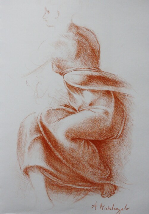 Drawing titled "Donna velata - Da M…" by Rosario Iazzetta, Original Artwork, Conté