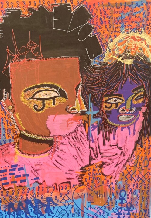 Black Cupid(a Zulu love P.T 2) 绘画, 16.5x11.7 in