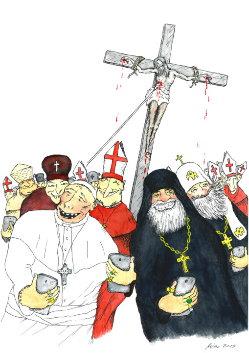 图画 标题为“Selfie of clergy ag…” 由Ihor Miroshnycnenko (Miro), 原创艺术品, 墨