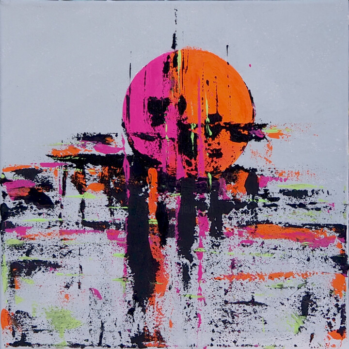 Schilderij getiteld "Solar Fracture" door Iliana Ovtcharova, Origineel Kunstwerk, Acryl Gemonteerd op Frame voor houten bran…