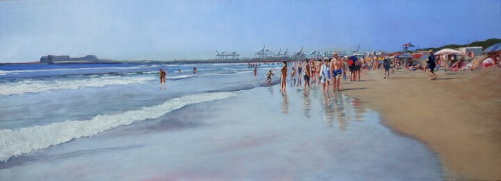 Painting titled "ORILLA CONCURRIDA" by Joaquin Pardo Méndez, Original Artwork, Oil Mounted on Wood Stretcher frame