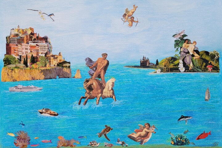 Collages intitulée "Le Maître des Océans" par Isabelle Flegeau, Œuvre d'art originale, Collages