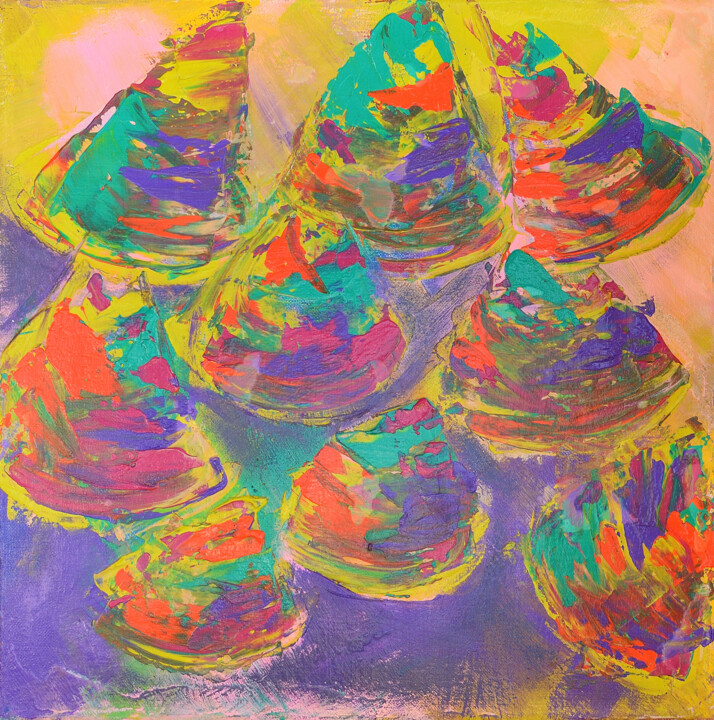 Schilderij getiteld "Sirens ot Light" door Iliana Ovtcharova, Origineel Kunstwerk, Acryl Gemonteerd op Frame voor houten bra…