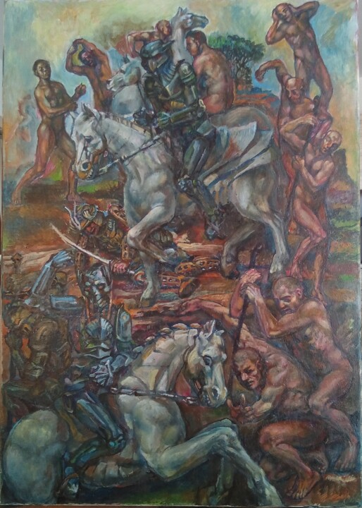 Schilderij getiteld "into darkness" door George Mirinchev, Origineel Kunstwerk, Olie