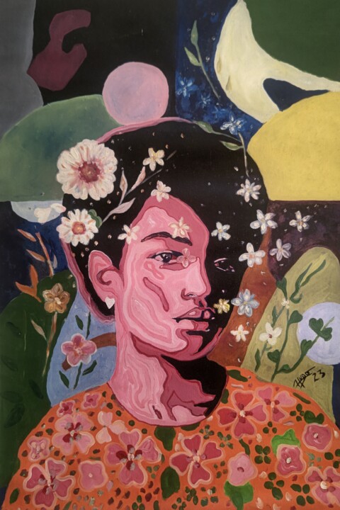 Painting titled "Tendresse" by Charles Yemming, Original Artwork, Acrylic Mounted on Wood Stretcher frame