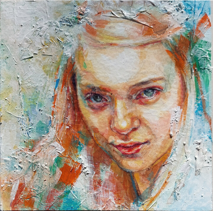 Schilderij getiteld "Secret" door Dunja Jung, Origineel Kunstwerk, Aquarel Gemonteerd op Houten paneel