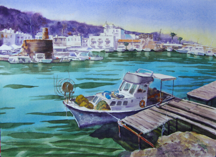Schilderij getiteld "Cyprus vacation" door Elena Gaivoronskaia, Origineel Kunstwerk, Aquarel
