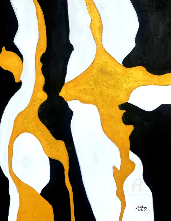 Painting titled "Golden shapes inter…" by Olaoluwa Smith, Original Artwork, Acrylic