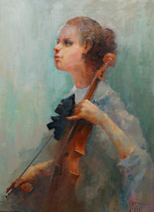 Ζωγραφική με τίτλο "old violin" από Pavel Filin, Αυθεντικά έργα τέχνης, Λάδι Τοποθετήθηκε στο Ξύλινο φορείο σκελετό