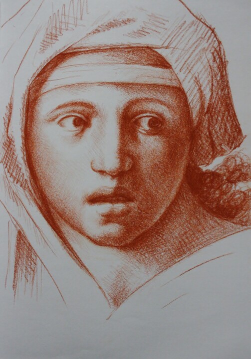Drawing titled "Sibilla Delfica" by Rosario Iazzetta, Original Artwork, Conté